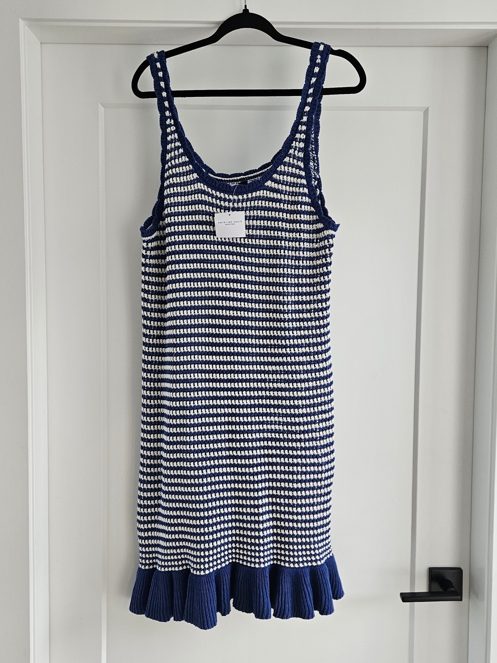 American Eagle Outfitters Blue and White Crochet Ruffle Dress Sz XL